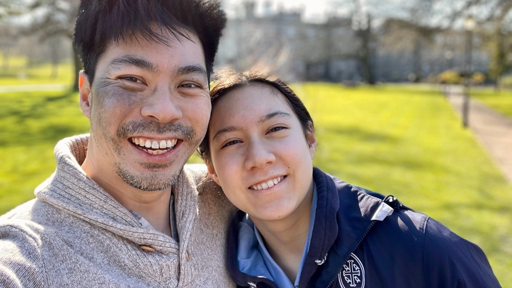 Jonathan Scott-Lee and Caitlyn Scott-Lee outside Wycombe Abbey