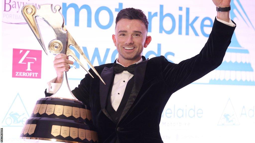 Glenn Irwin collected the Joey Dunlop Trophy after being named Irish Motorcyclist of the Year