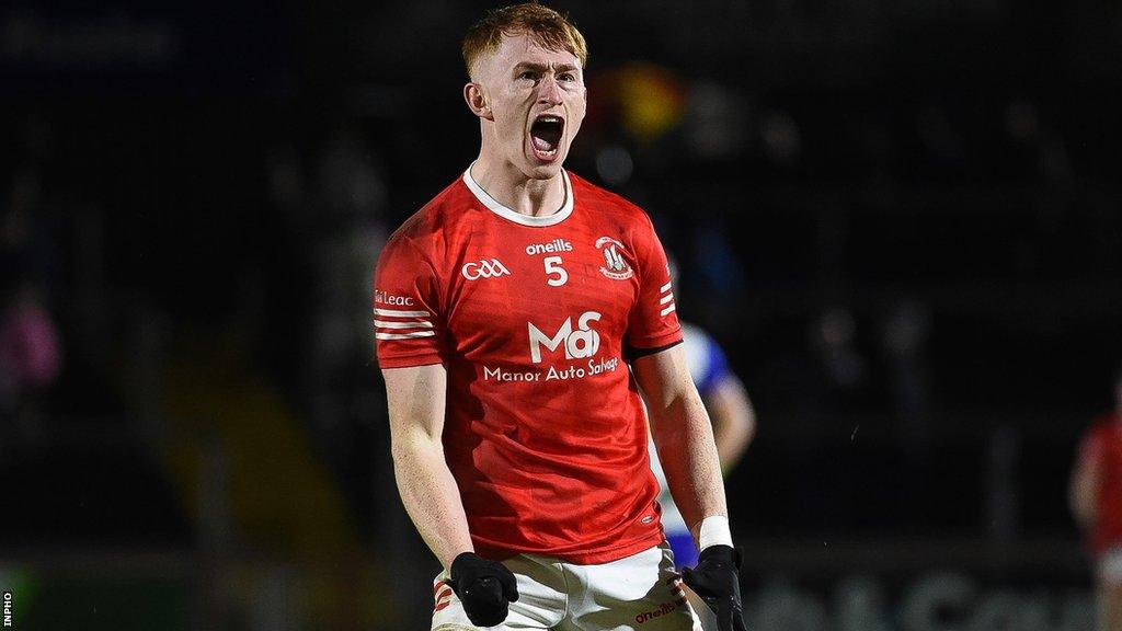 Seanie O'Donnell celebrates during Trillick's Tyrone Final win over Errigal Ciaran