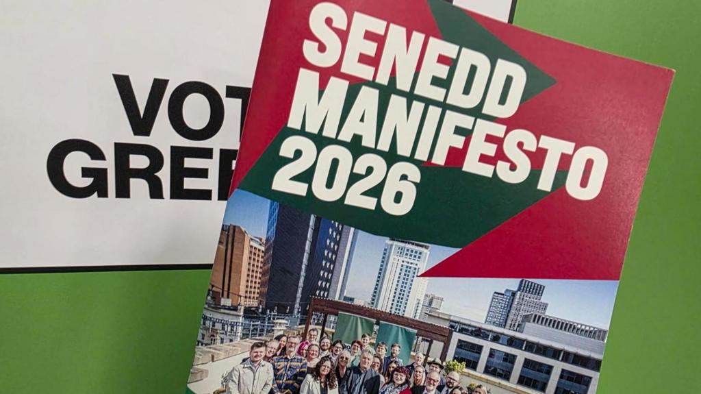 A shot of the Green party manifesto. It says Senedd manifesto 2026 in white font.