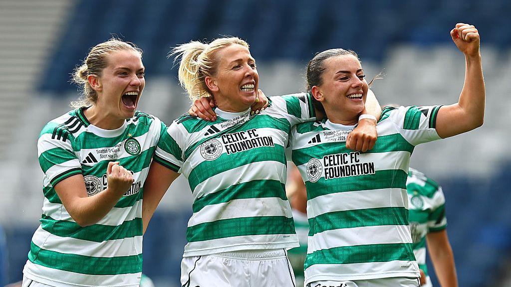 Saoirse Noonan, Chloe Craig and Amy Gallacher celebrate victory.