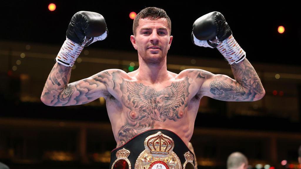 Mark Chamberlain celebrates beating Gavin Gwynne in their WBA Intercontinental lightweight title fight