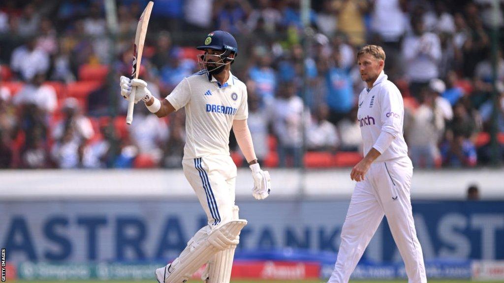 KL Rahul celebrates a half-century v England