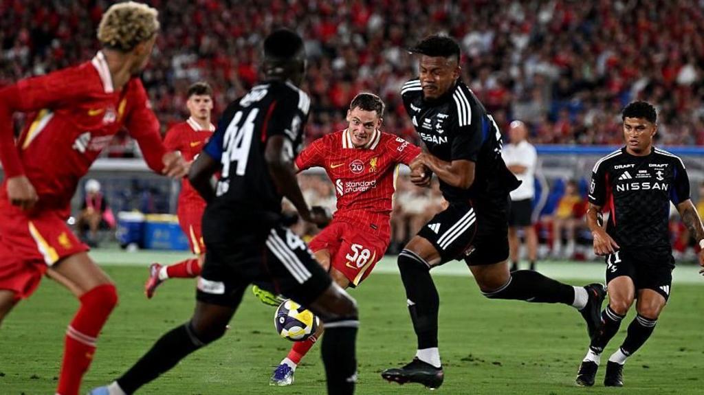 Florian Wirtz scoring for Liverpool against Yokohama F Marinos