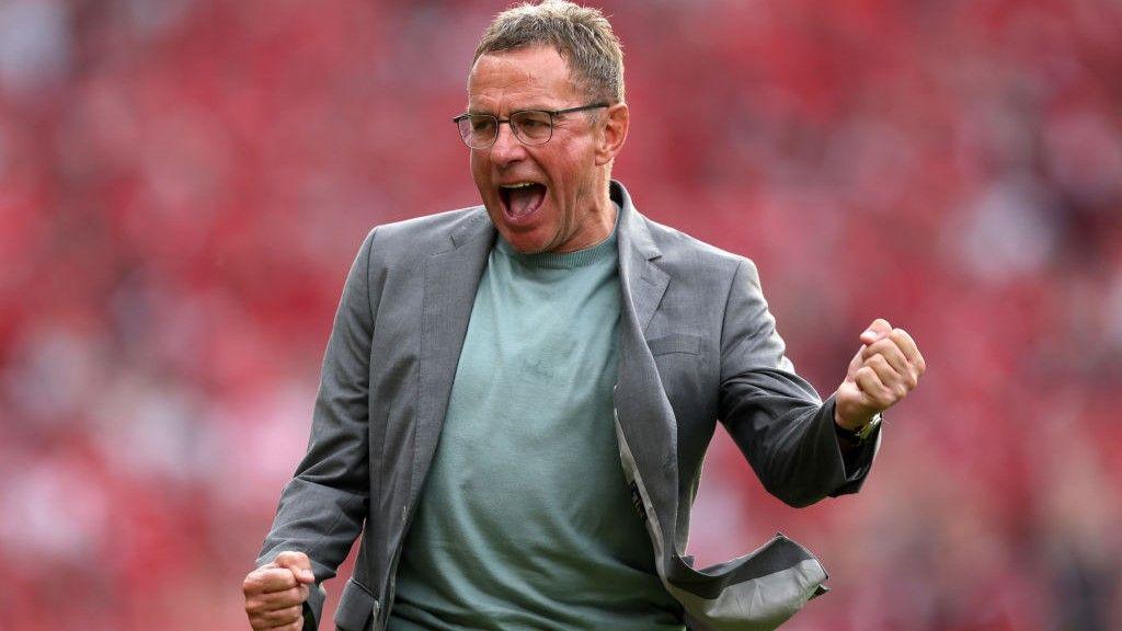 Ralf Rangnick celebrates during Austria's win over Poland