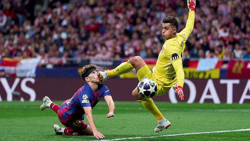 Juan Musso kicks Fermin Lopez in the face