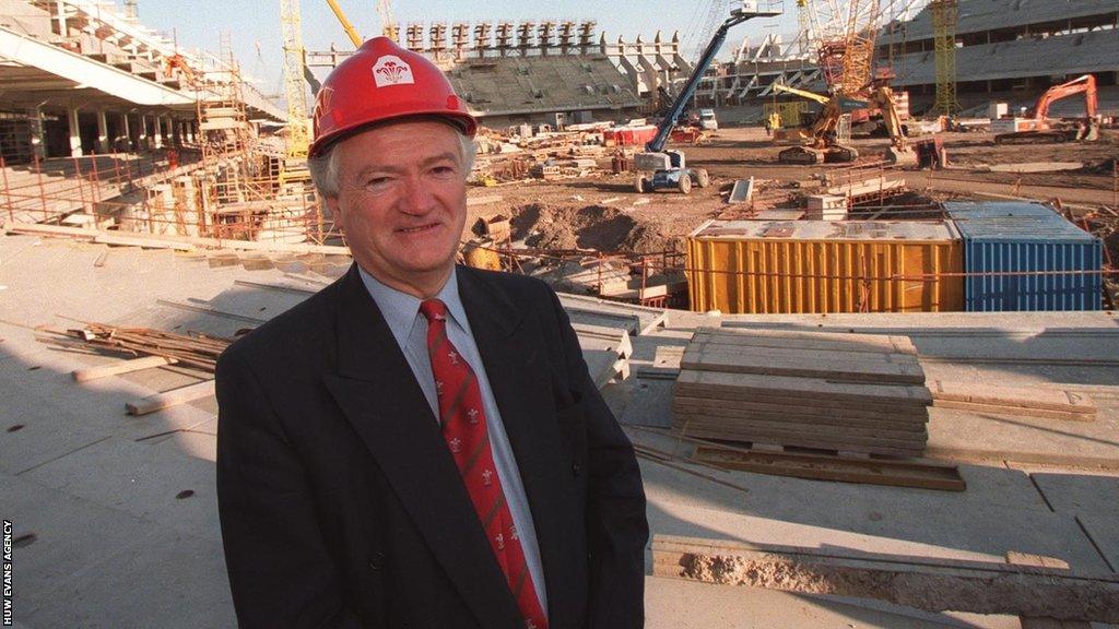 Glanmor Griffiths at the site of the Principality Stadium during its construction in 1998