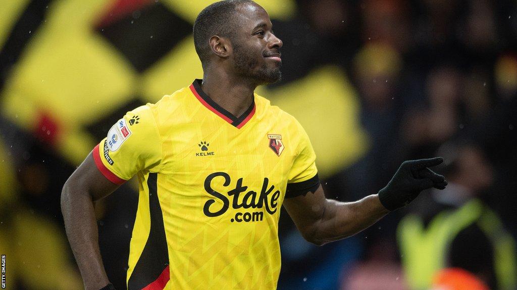 Keinan Davis celebrates scoring in Watford game against Birmingham City in March