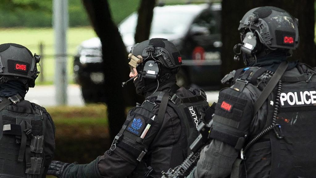 Armed police following a shooting at the Al Noor mosque in Christchurch, New Zealand