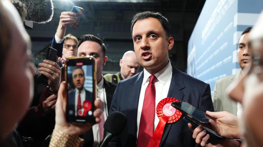 Anas Sarwar speaks to the media as election results start coming in