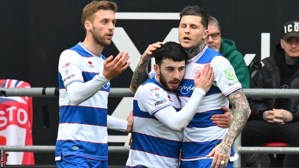 QPR players celebrate Ilias Chair's winner