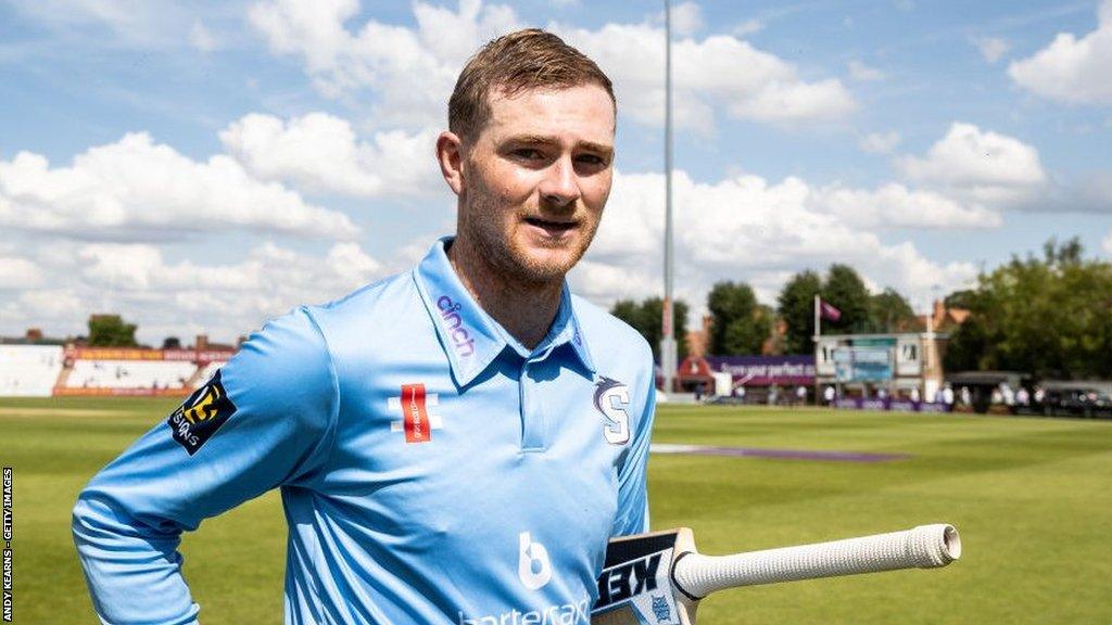 Tom Taylor leaves the field after hitting his second century in this season's One-Day Cup, against Worcestershire at Wantage Road