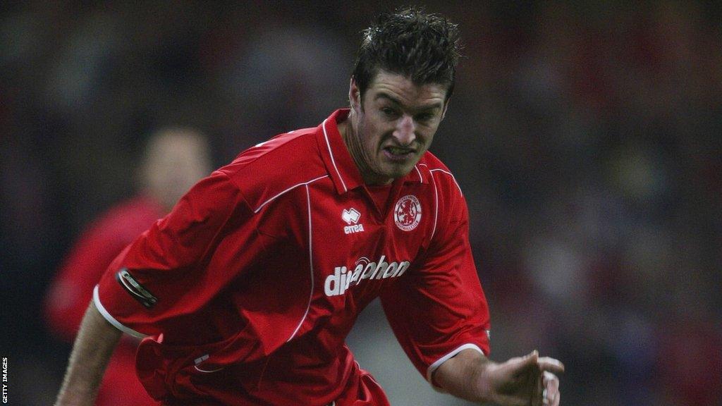 Franck Queudrue runs during Boro's Carling Cup final