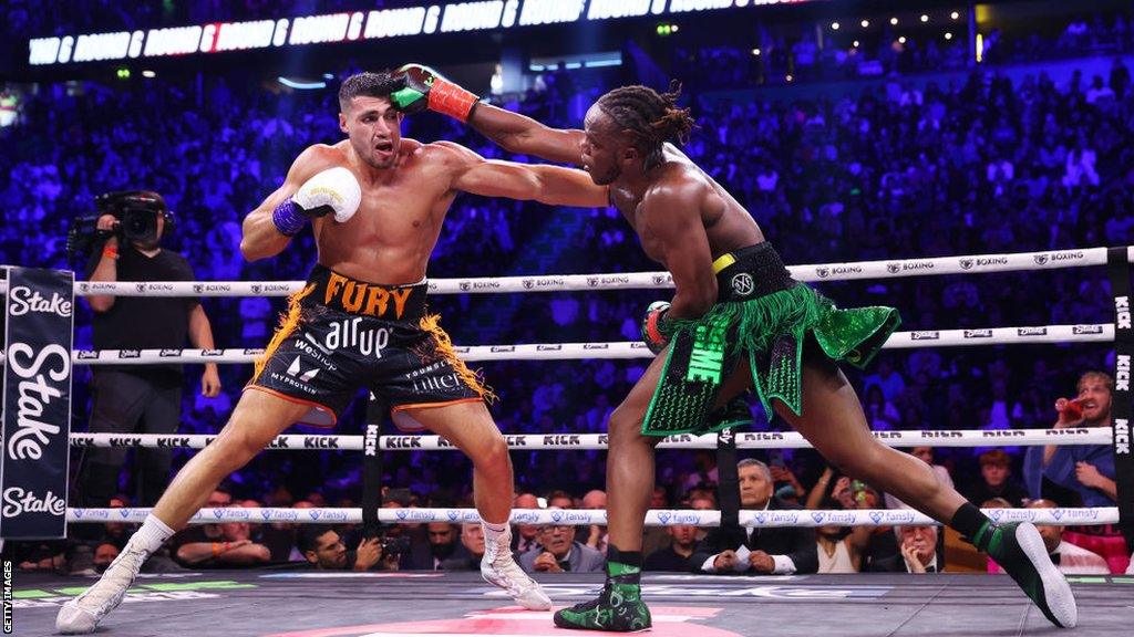 Tommy Fury in action against KSI in October