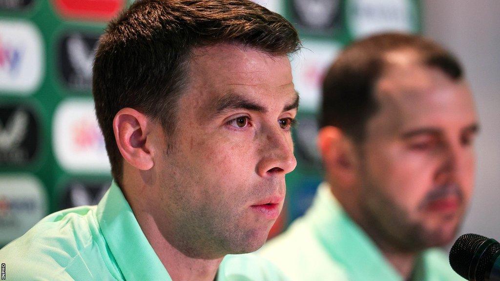 Seamus Coleman and interim manager John O'Shea at the Republic of Ireland's news conference on Wednesday