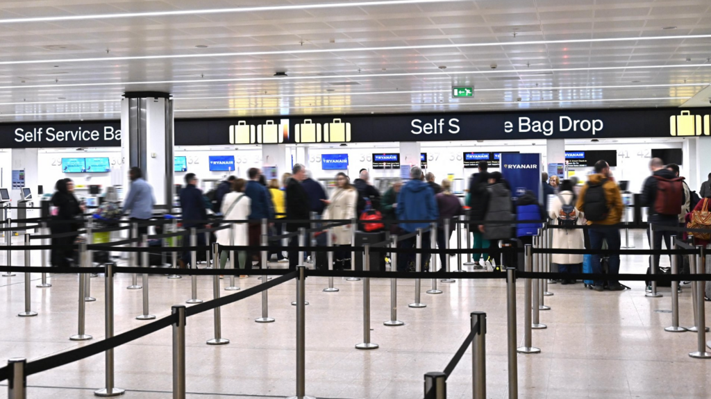 Bag drop area of Birmingham Airport 