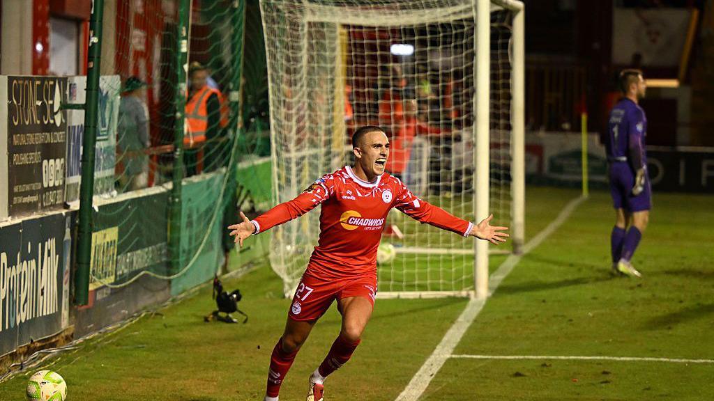 Evan Caffrey celebrates goal