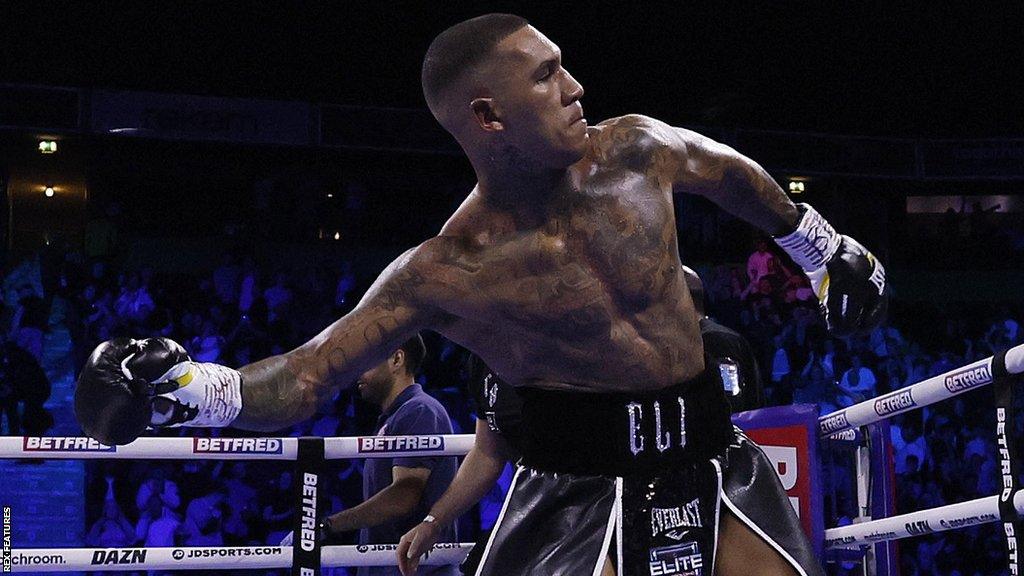 Conor Benn reacts after winning his fight against Chris van Heerden in April 2022