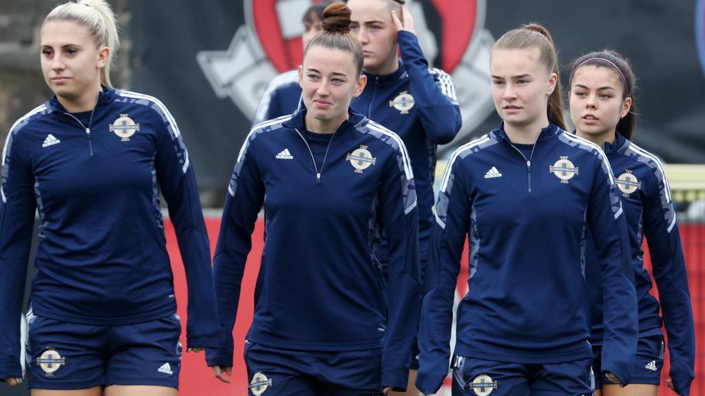 Members of the Northern Ireland Women's team training at Seaview