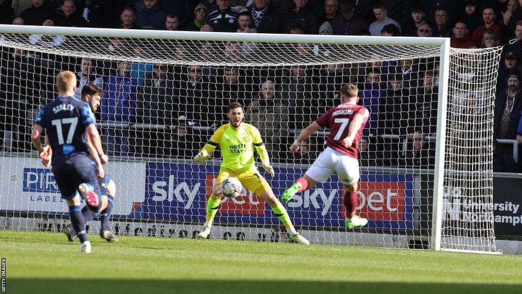 Sam Hoskins scores the winner for Northampton against Derby