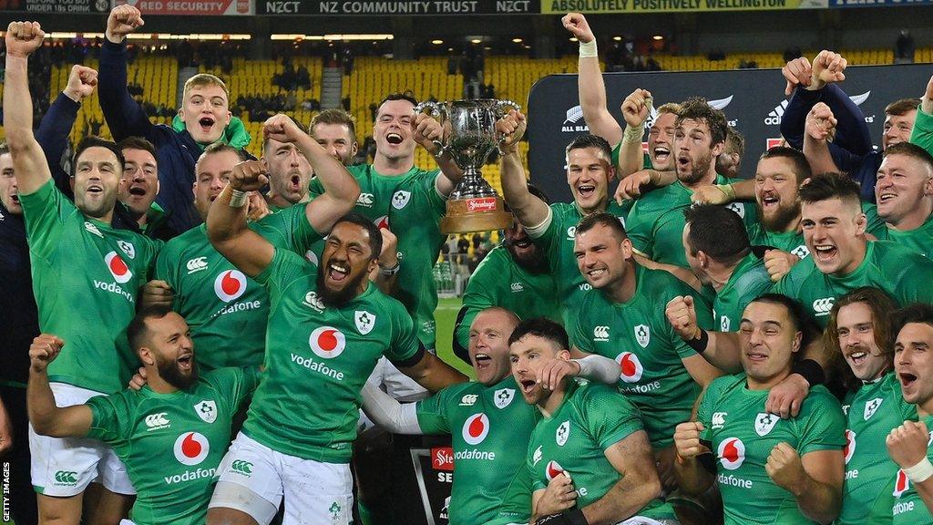 Ireland celebrate winning last summer's Test series against New Zealand