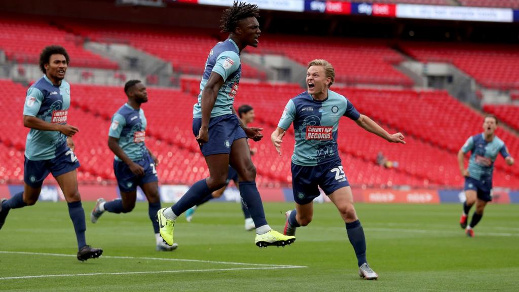 Wycombe celebrate a goal at Wembley