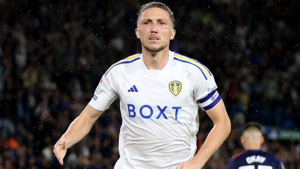 Luke Ayling celebrates his goal for Leeds against West Brom