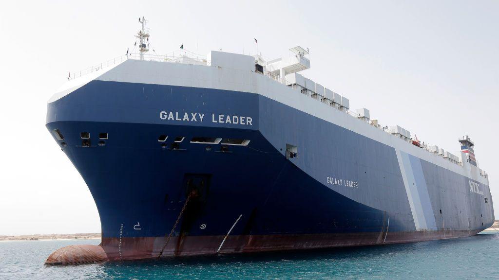 The Galaxy Leader Vessel is seen on the Red Sea coast off Hudaydah, on May 12, 2024.