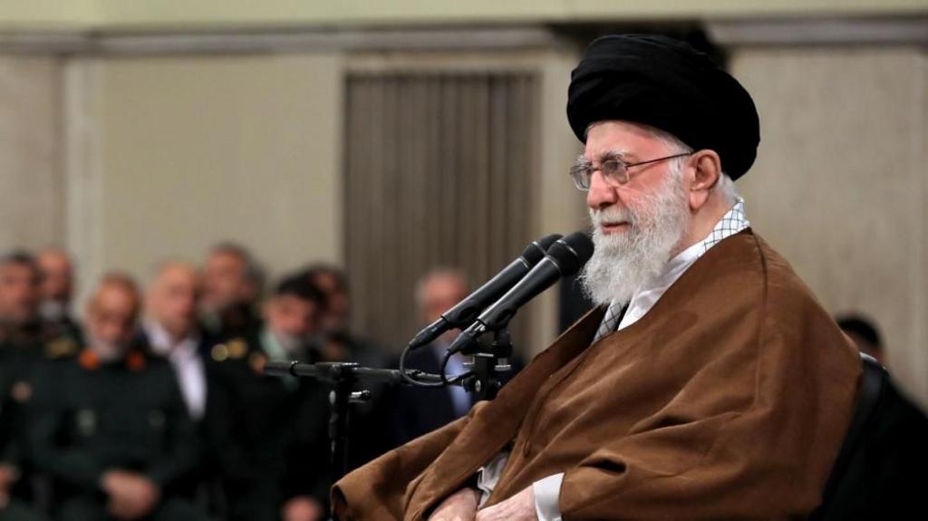 Iranian supreme leader Ayatollah Ali Khamenei speaking during an event in Tehran