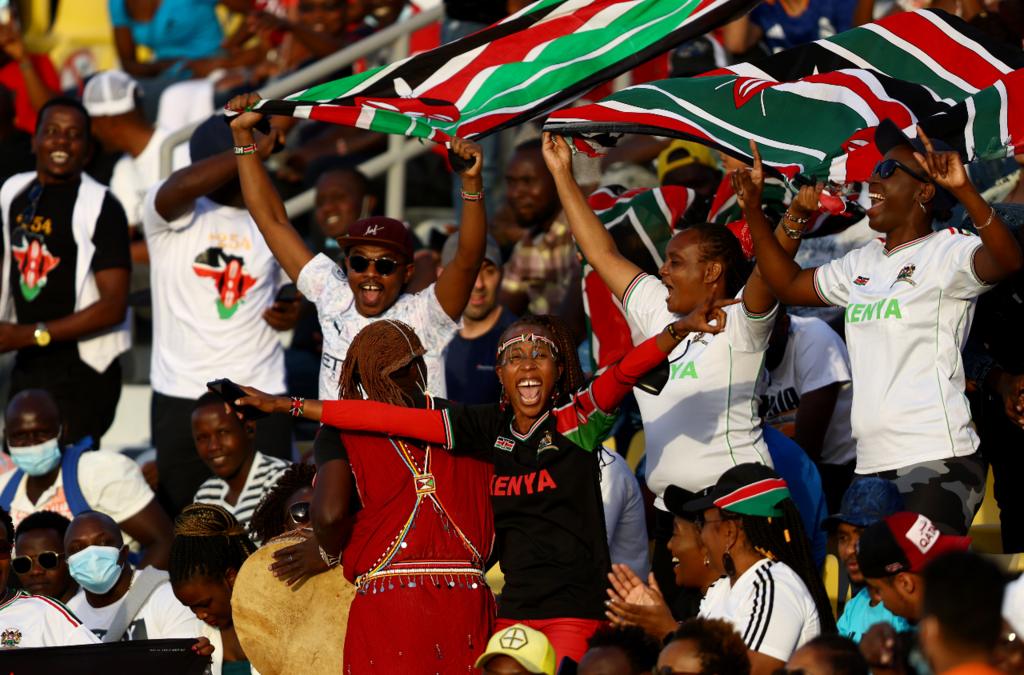 Kenyan fans at the Wanda Diamond League Athletics Doha 2022 meeting at Qatar Sports Club on May 13