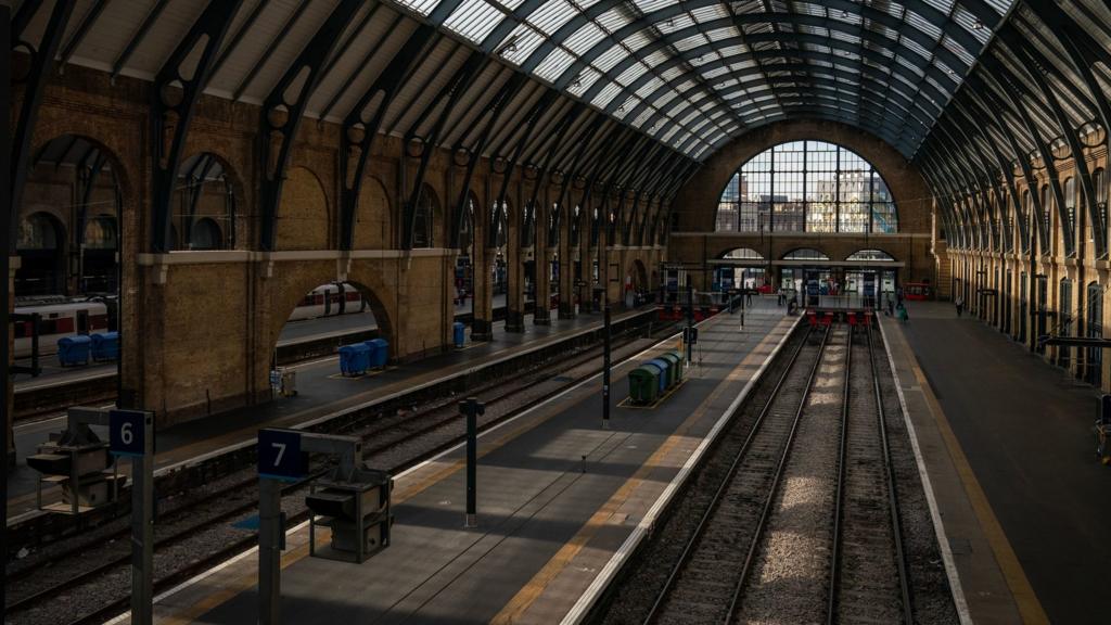 Empty platforms at London's Kings Cross