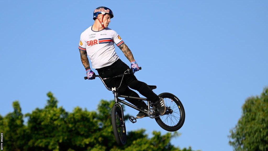 Great Britain's Kieran Reilly in mid-air during the BMX freestyle park event at the European Games