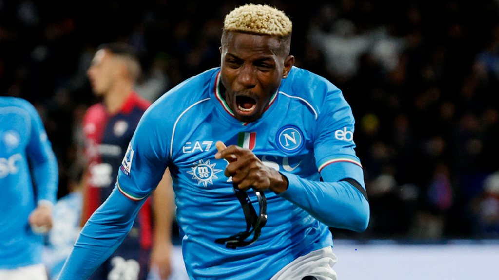 Napoli forward Victor Osimhen celebrates scoring a goal