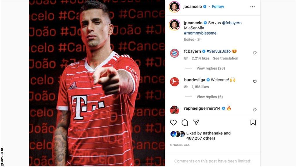 Joao Cancelo post on Instagram.