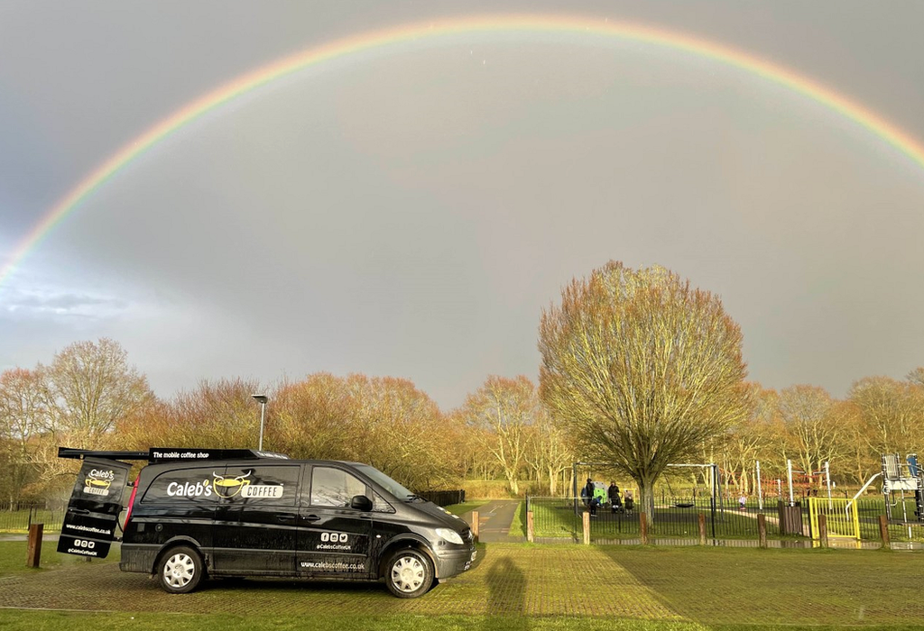 Rainbow over Caleb's Coffee van