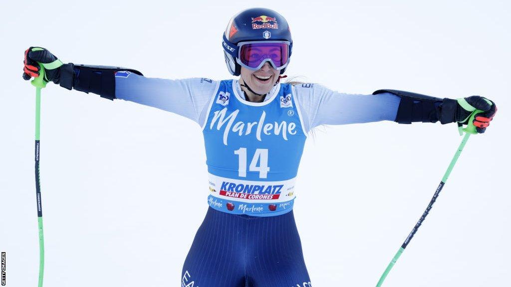 Sofia Goggia of Team Italy celebrates during the Audi FIS Alpine Ski World Cup Women's Giant Slalom