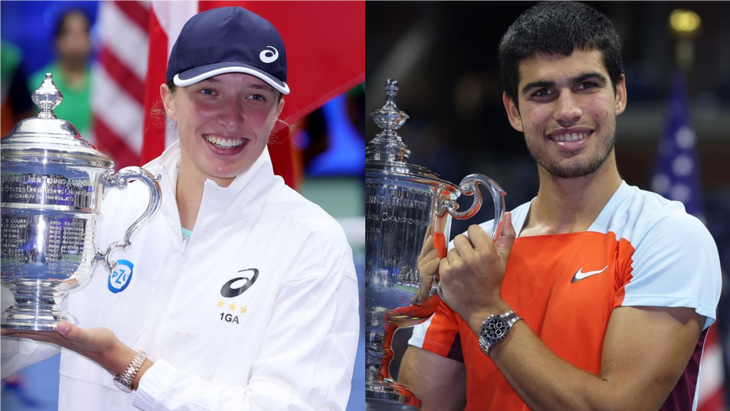 Iga Swiatek and Carlos Alcaraz lift their 2022 US Open trophies