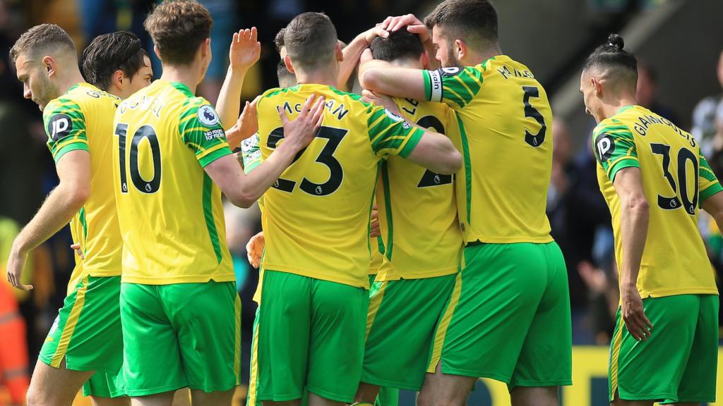 Norwich players celebrate scoring