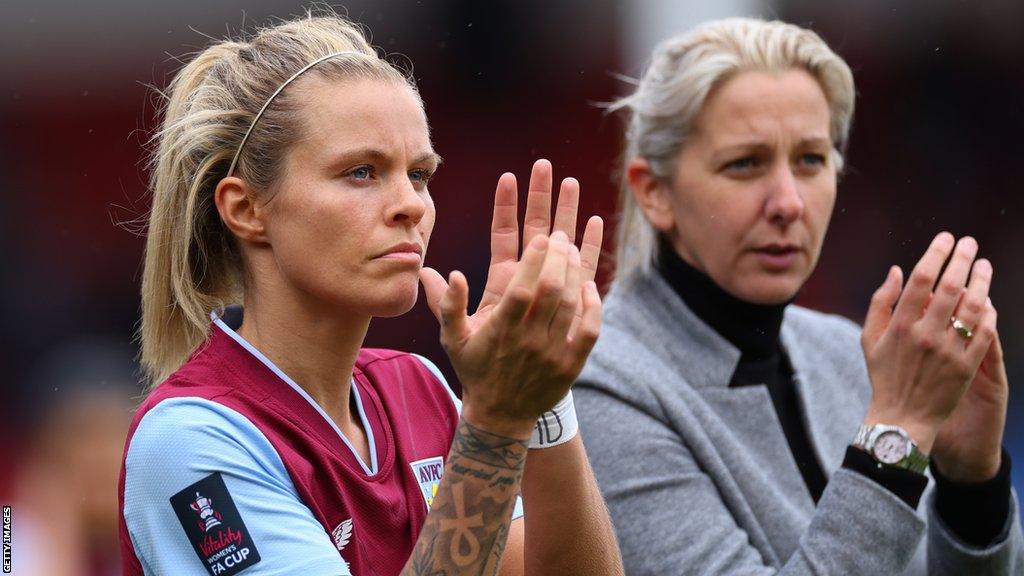 Aston Villa manager Carla Ward (right) and Rachel Daly