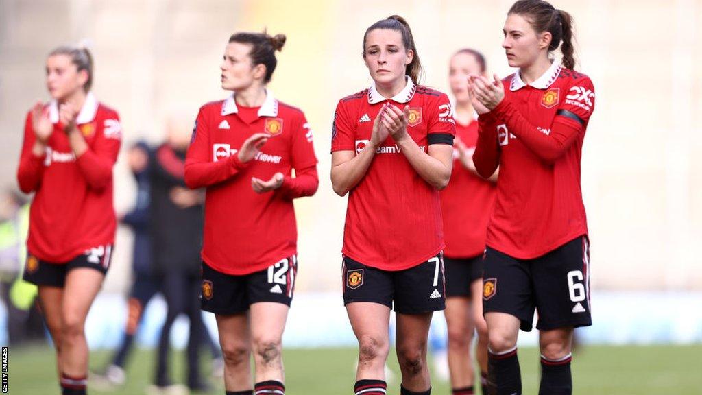 Manchester United players react at full-time