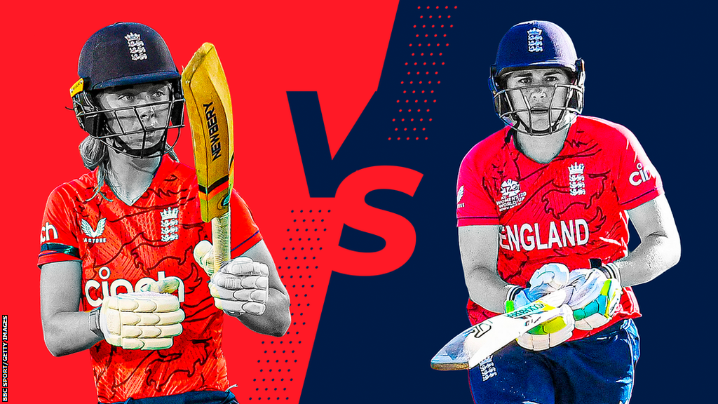 A graphic showing Freya Kemp vs Nat Sciver-Brunt to preview an article about England's left and right-handers