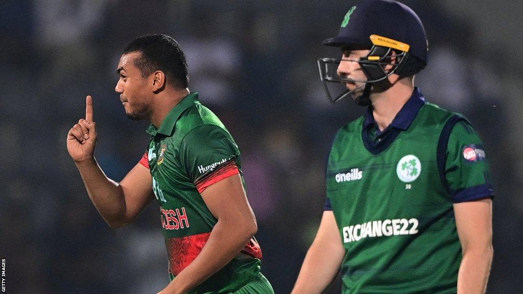 Bangladesh bowler Taskin Ahmed and Ireland captain Andy Balbirnie