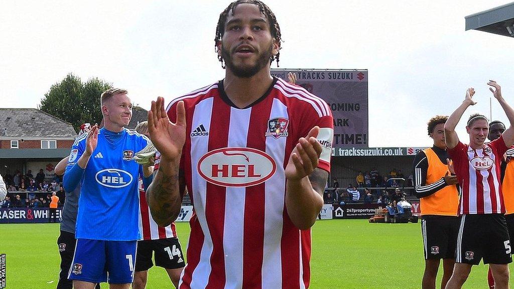 Sam Nombe applauds Exeter's fans