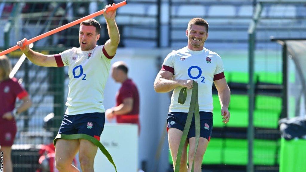 George Ford and Owen Farrell during an England training session