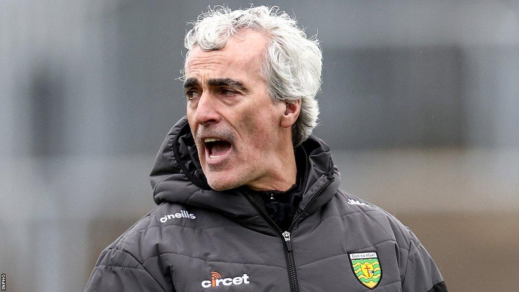 Jim McGuinness shouts instructions to his players at Ballybofey