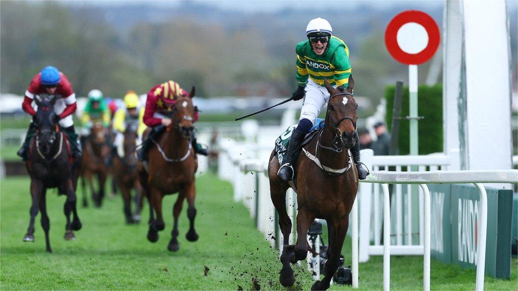 I Am Maximus and jockey Paul Townend cross the line to win the 2024 Grand National