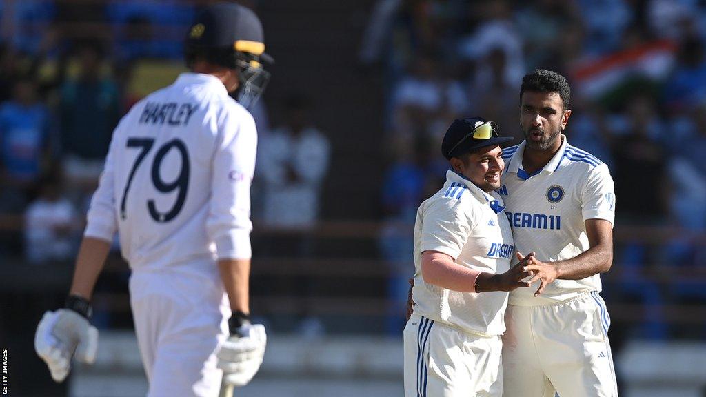 Ravichandran Ashwin celebrates wicket of Tom Hartley