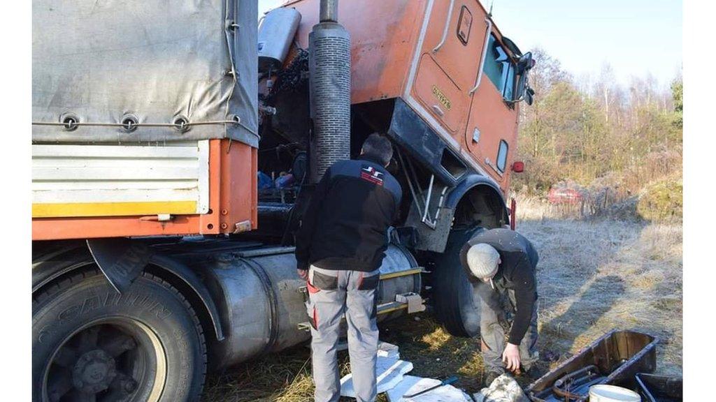 Fardin Kazemi's broken-down American International 9670 lorry