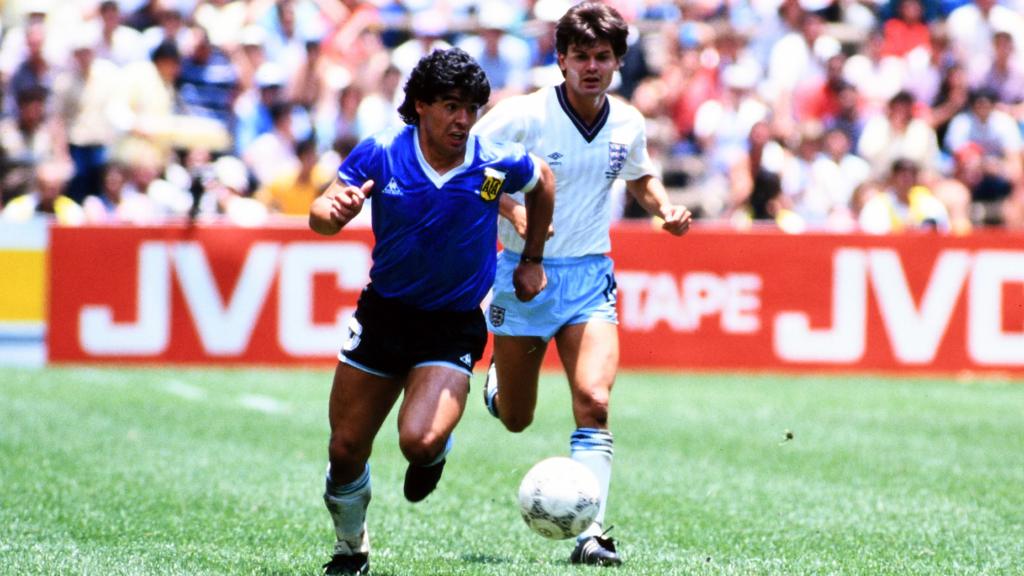 Diego Maradona in the Argentina v England quarter-final at the 1986 Fifa World Cup