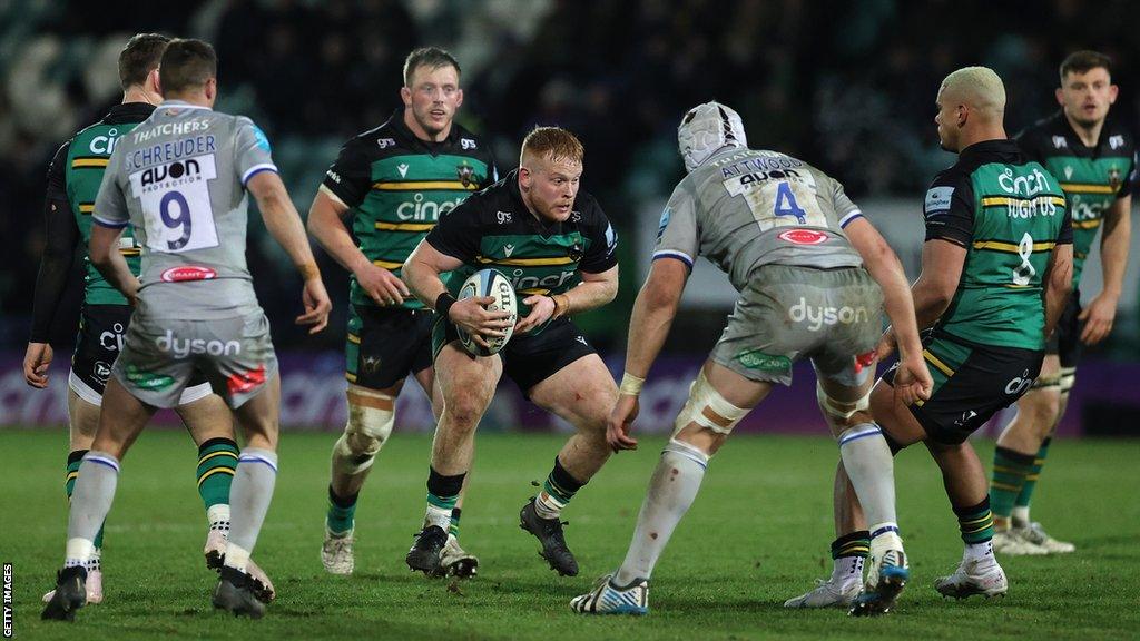 Robbie Smith with the ball for Northampton